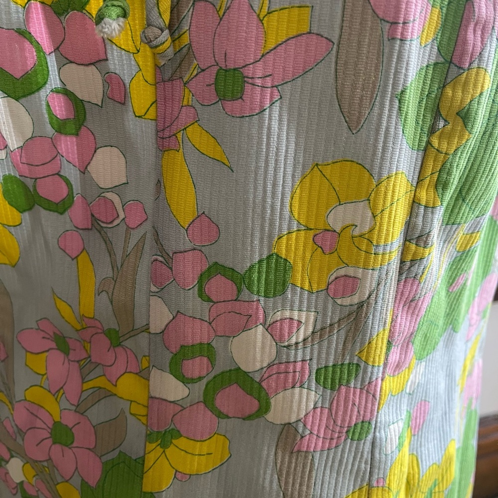 Vintage 60s Mod Psychedelic Floral Midi Dress - Green, Pink, Yellow - Picture 7 of 7